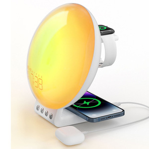 Trois-en-un 15W charge sans fil coloré <span class=keywords><strong>réveil</strong></span> analogique lever du soleil coucher <span class=keywords><strong>de</strong></span> soleil <span class=keywords><strong>réveil</strong></span> atmosphère lumière <span class=keywords><strong>bruit</strong></span> blanc - Product Image 1