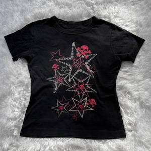 Camiseta sin mangas para mujer con gráfico <span class=keywords><strong>de</strong></span> calavera estelar, estilo grunge <span class=keywords><strong>de</strong></span> <span class=keywords><strong>los</strong></span> <span class=keywords><strong>90</strong></span>, estética indie, streetwear, corte ajustado, Baby Tee, punk rock, Y2K, al por mayor - Product Image 1