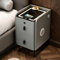 Meja Nakas Slim Smart dengan Pengisian Daya Nirkabel, Lampu LED & Kunci Sidik Jari, Furnitur Kamar Tidur Hotel Modern