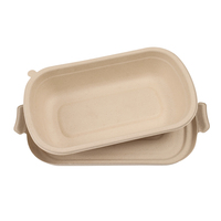 Bol à salade jetable écologique robuste de 700 ml en pulpe de bagasse de canne à sucre, conteneur carré biodégradable avec couvercle en bagasse