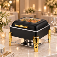 Réchaud alimentaire carré de luxe Allnice en acier inoxydable noir et or, chauffe-plat à alcool pour la restauration