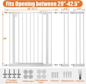 TAK Porte bébé rétractable 33 "de haut s'étend jusqu'à 55" de large Gris/Sécurité enfant Portes bébé Portes rétractables pour animaux de compagnie pour escaliers - Product Image 3