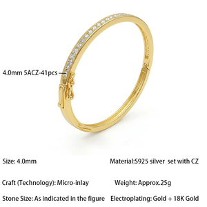 Brazalete Delgado de Plata S925 <span class=keywords><strong>con</strong></span> Una Hilera de Circonitas Cúbicas de 4mm, Cierre Doble Seguro, Elegante Accesorio de Muñeca para Novias - Product Image 6