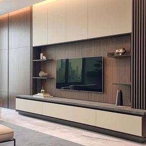 Modern Full <b>Wall</b> <b>TV</b> <b>Cabinet</b> for Living Room Wooden Furniture with Storage Feature Panel Wood Style - Product Image 1