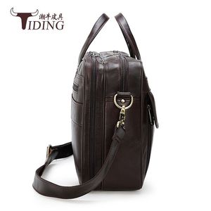 Tiding Genuine Leather Men's <b>Briefcase</b> 15.6 Inch Laptop Bag Business Travel Handbag Coffee Color - Product Image 2