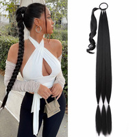Postiche synthétique longue tressée 32 pouces, queue de cheval crépue lisse pour femmes, Extension capillaire marron foncé
