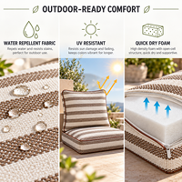 Coussin de siège de balcon en tissu robuste, tissé, rayé marron crème, résistant aux UV, anti-décoloration, séchage rapide, avec dossier en mousse et housse lavable
