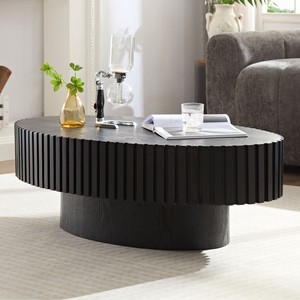 Modern Fabric Living Room Furniture Set with Sectional <b>Sofa</b> Swivel Accent Chair Fluted Coffee <b>Table</b> & Black Console <b>Table</b> - Product Image 4