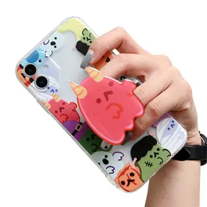 2022 new cute kawaii flower telescopic cell phone finger grip high quality Clear Acrylic halloween Printing Socket phone stand