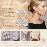 Boucles d'oreilles créoles Huggie en moissanite poire pour femme, design à deux pierres, couleur D, VVS, argent S925 avec placage or 18 carats ou platine, cadeau