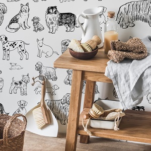<span class=keywords><strong>Papier</strong></span> <span class=keywords><strong>peint</strong></span> autocollant en PVC amovible pour enfants, motif <span class=keywords><strong>chien</strong></span> de dessin animé noir et blanc, brillant, résistant à l'humidité, pour chambre - Product Image 2