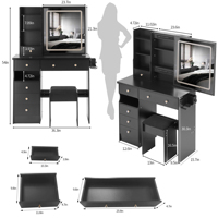 [Livraison locale aux États-Unis] Coiffeuse de bureau avec tiroir gauche de 37 pouces, grand miroir coulissant à LED avec commande tactile, expédition nationale aux États-Unis, MOQ 1