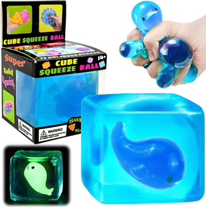 Wholesale Glow in the Dark Whale Squish Toy Stress Cube Squishy Fidget Toys Sensory Toys Stress <b>Balls</b> - Product Image 1