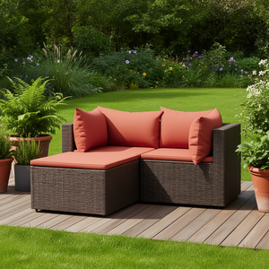 Conjunto de Sofás Esquineros para Patio Color Rojo Canela, Muebles de Jardín de Ratán Marrón, Cojines de Espuma de Alta Densidad, Diseño Contemporáneo - Product Image 2
