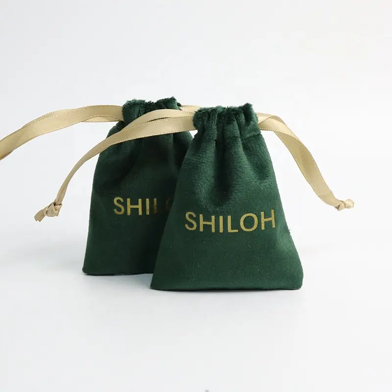 Logo ile özel takı toz paket ambalaj hediye keseleri Dongguan büzme ipli kadife çanta süet sıcak damgalama özelleştirilmiş boyutu kabul