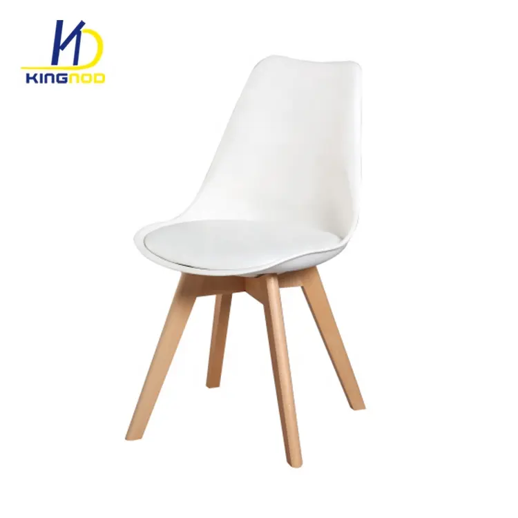 Cheap Modern Design Contemporary Classic White Plastic Dining Chairs with Wood Legs Sillas de comedor