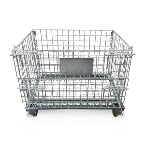 Conteneur de stockage en fil métallique soudé en acier, pliable et empilable, de type cage, carré classique, à prix compétitif, pour entrepôt et stockage de marchandises - Product Image 1