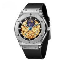 Reloj de Pulsera Automático Forsining Royal Style Tourbillon, Reloj Mecánico de Esqueleto para Hombre, Correa de Silicona, Resistente al Agua, con Fase Lunar