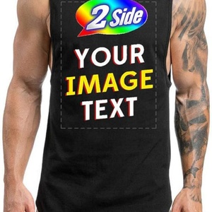 T-shirts formels sans manches en coton tricoté 100 % teint sur mesure, avec impression de votre design/image sur le devant, respirants, pour la gym - Product Image 4