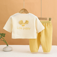Ensemble de pyjama en gaze de coton pour bébé, manches longues, fin, respirant, anti-transpiration, deux pièces, vêtements pour bébé