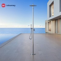 Colonne de douche extérieure en acier inoxydable à double poignée, sur pied, pour piscine et plage, avec jet de pluie