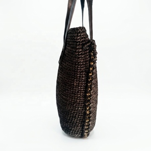 Bolso de hombro bohemio de rafia con asas de cuero, diseño abierto para uso diario en todas las estaciones - Product Image 4