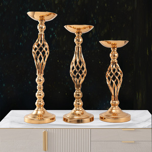 FS010 Gold Electroplated Metal Candle Holder <b>Centerpiece</b> Stand with Openwork Design for <b>Wedding</b> Party Table Event Decoration - Product Image 3
