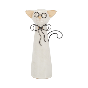 Statuetta di gatto in ceramica con occhiali, ornamento decorativo bianco per la casa, l'ufficio, la scrivania, la mensola. - Product Image 1