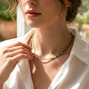 Collar de Moda Minimalista con Cuentas de Ágata Musgo Verde, Collar de Cuentas de Cristal para Mujer, Resistente al Agua, Regalo para Fiesta - Product Image 1
