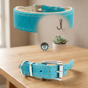 Collier pour chien en cuir de vachette 100% tendance, qualité supérieure, rembourré, avec rivets, motif uni, fabrication en gros - Product Image 3