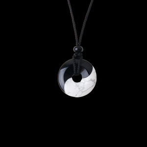 Collier Pendentif en Pierre Naturelle Obsidienne et Howlite <span class=keywords><strong>Yin</strong></span> <span class=keywords><strong>Yang</strong></span> Tai Chi avec Boucle de Sécurité pour la Chance Spirituelle et la Mode - Product Image 2