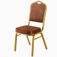 Chaise de banquet empilable en tissu jacquard rembourré avec cadre en métal plaqué or pour hôtel, mariage, restauration et événements