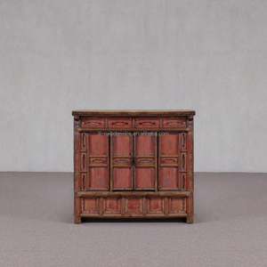Comodino in Stile Cinese Tradizionale Vintage <span class=keywords><strong>con</strong></span> Laccatura Rossa Invecchiata, Ecologico e Fatto a Mano, per Arredamento Wabi-Sabi - Product Image 3