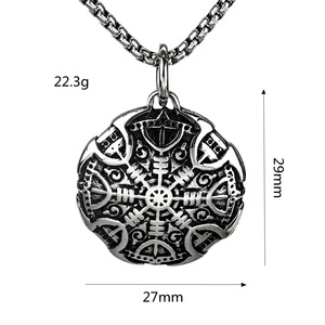 yunnique Men's Stainless Steel Viking <b>Compass</b> Shield Pendant Necklace Geometric Design Gift Jewelry - Product Image 5