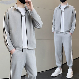 2025 ilkbahar ve sonbahar erkek rahat spor elbise ceket kuşak pantolon fermuar standı yaka uzun kollu pantolon spor elbise 2 takım - Product Image 5