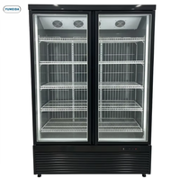 Réfrigérateur commercial vertical à 2 portes pour boissons, avec refroidissement par ventilateur, sans givre, vitrine de supermarché pour boissons avec porte vitrée