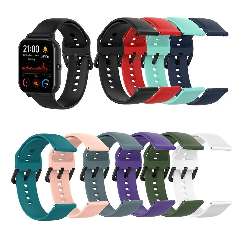 Black Metal Buckle Sport Bracelet Replacement Wristband for Amazfit GTS Bip U 20mm Solid Color Silicone Watch Strap