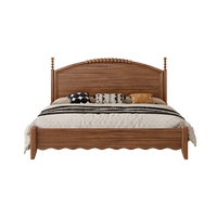 Nouveau lit queen-size en bois massif de style chinois vintage, tête de lit incurvée, structure à tenons et mortaises, cadre en bois robuste, lit plateforme pour chambre à coucher