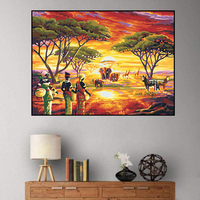 Éléphants et girafes sur la savane africaine bricolage peinture numérique décor à la maison peinture sur toile