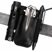 Ensemble couteau et lampe torche en cuir véritable pour le camping, étui de ceinture pliable pour couteau de poche, organiseur de poche extérieur