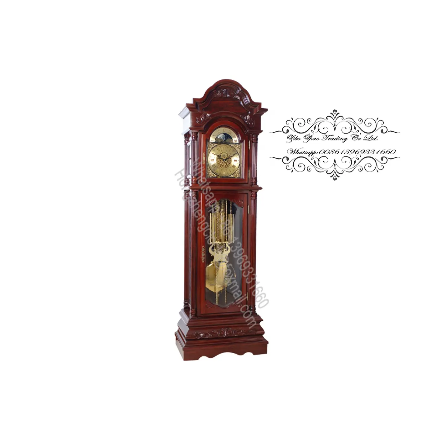 Ông nội Đồng hồ sàn Đồng hồ cài đặt hermle đồng hồ phong trào trường hợp làm bằng gỗ rắn với burlwood khảm và vát kính