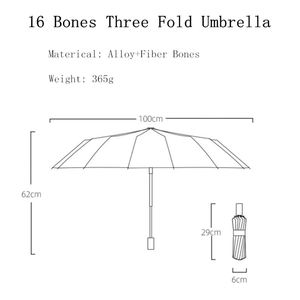 Parapluie de luxe robuste à 16 baleines avec poignée en bois vintage, résistant au vent, pliable en 3 sections, pour hommes et femmes - Product Image 4