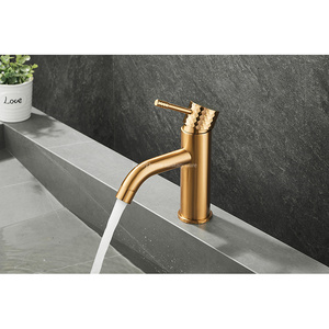 2025 Bassin de vente chaude avec poignée sculptée à la <span class=keywords><strong>bouche</strong></span> à faible courbure-robinet de <span class=keywords><strong>lavabo</strong></span> à poignée unique en or brossé - Product Image 2