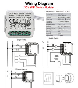 Tuya 3 Gang WiFi Interruptor de luz inteligente Módulo de relé Wifi Controlado Control bidireccional Voz - Product Image 4