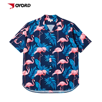 Setelan baju pantai cetakan tropis pria, baju kemeja Hawaii berkancing lengan pendek untuk lelaki