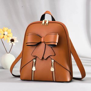 Pink Women's <b>Backpack</b> Softback Square Shape With Bow Detail Zipper Closure <b>Lightweight</b> Medium Capacity All Seasons Daily Use - Product Image 1