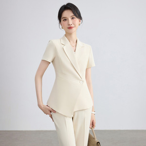 Women's Short Sleeve Suit Set Formal Work Uniform Breathable Lightweight Black Navy Polyester Spandex Commuting - Product Image 2