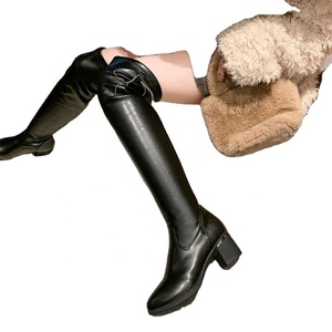 Bottes confortables pour femmes, à talon bloc, zippées, au-dessus du genou, pour un usage quotidien en automne - Product Image 1
