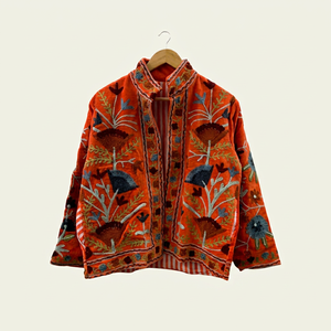 Chaqueta de terciopelo Suzani de lujo, abrigo bohemio bordado a mano, chapan uzbeko, ropa exterior textil tradicional, 100% algodón, otoño/invierno - Product Image 1
