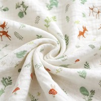 Couverture d'emmaillotage pour bébé en gaze de coton froissée double couche, imprimé cerf et lapin, douce, serviette de bain pour nouveau-né, couverture de poussette et de berceau